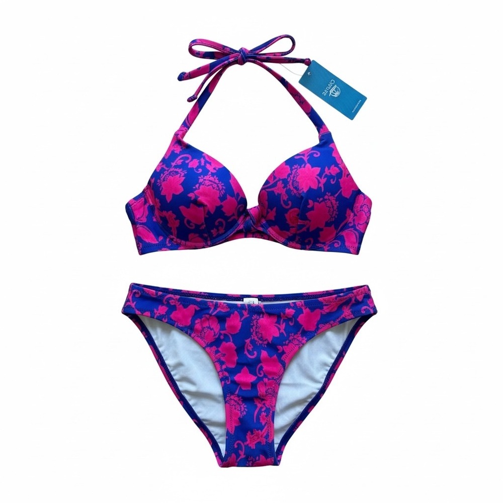 Cupshe Womens Blue Pink Floral Paisley Bikini‎ Set XS DAA12C4D016UW New